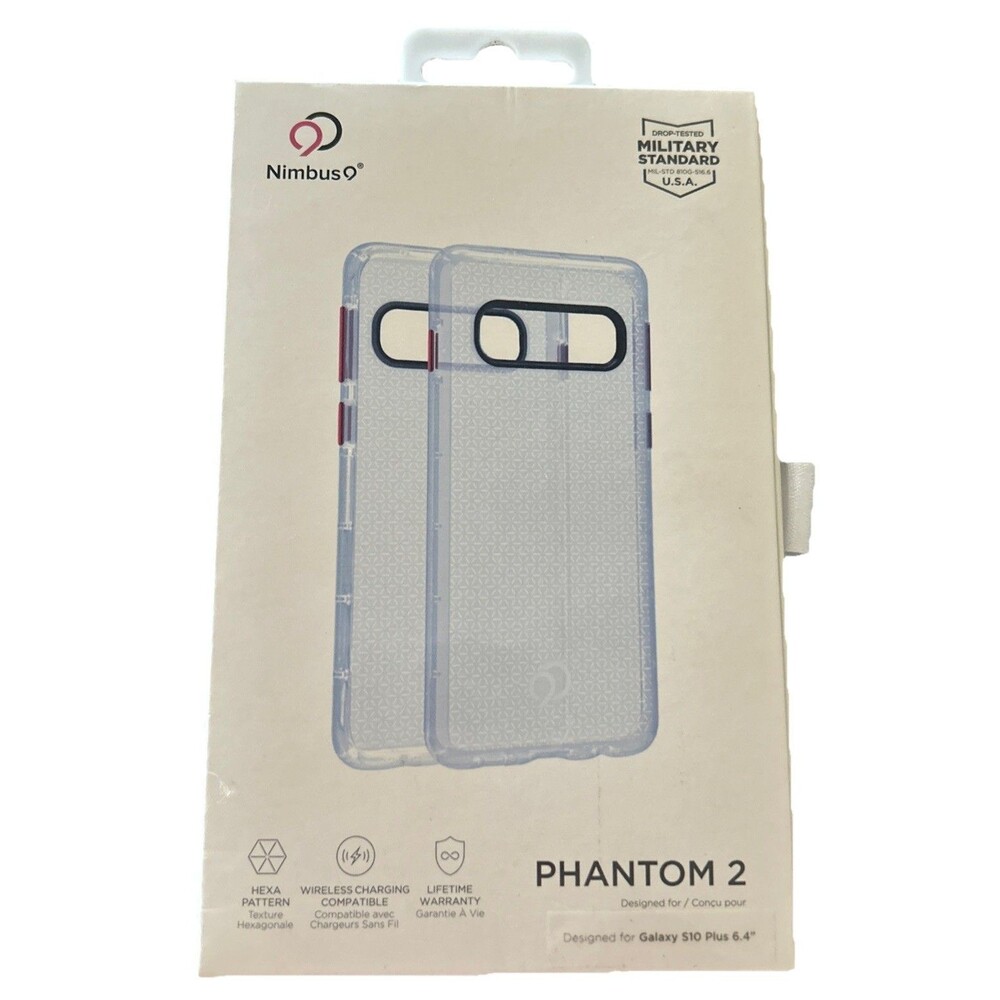 Nimbus9 Phantom 2 Case Cover CLEAR with Red Button for Samsung S10 6.1" *as is*